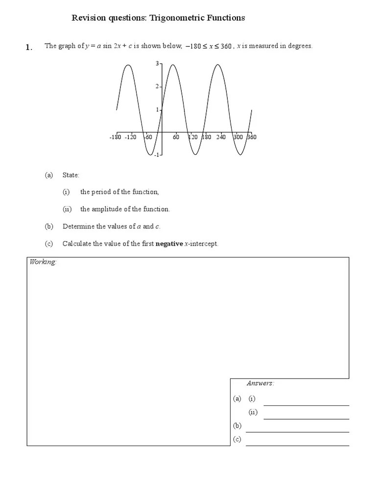 Trigonometric Functions Revision | PDF | Function (Mathematics ...