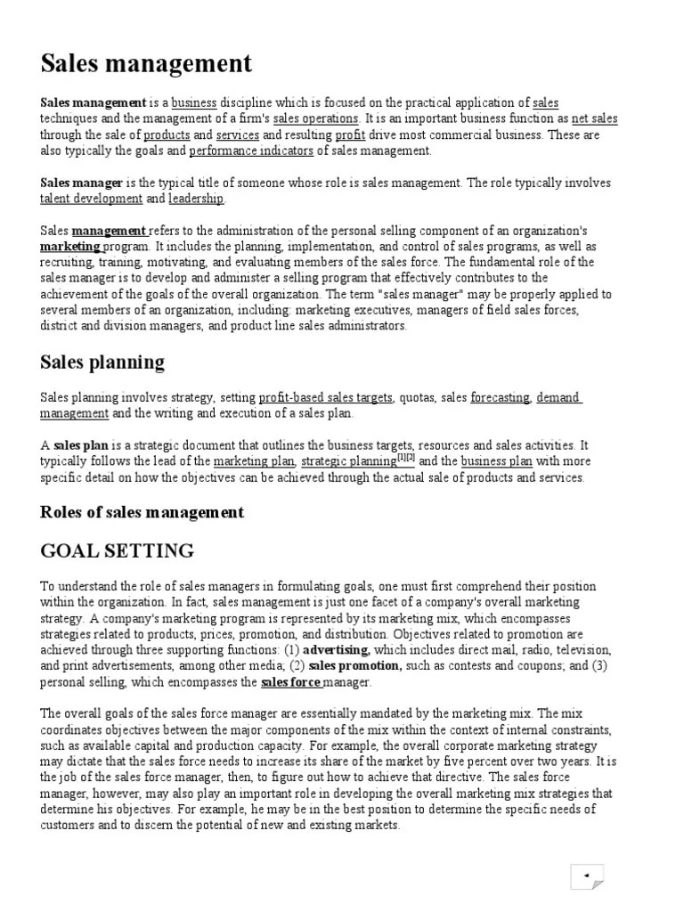 Sales Management | PDF | Sales | Forecasting