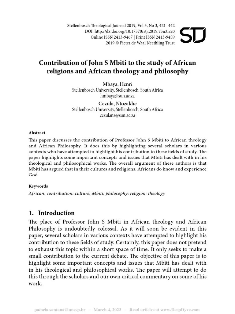 Contribution Of John S Mbiti To The Study Of African Religions And African Theology And ...