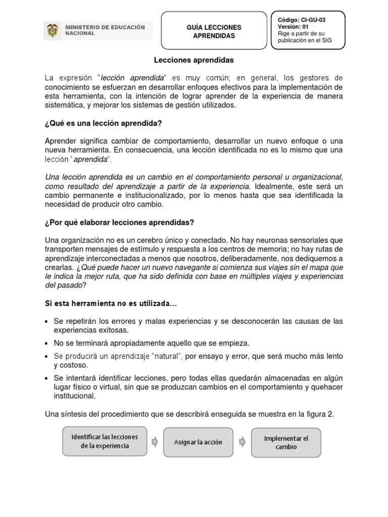 Lecciones Aprendidas | PDF | Aprendizaje | Experiencia