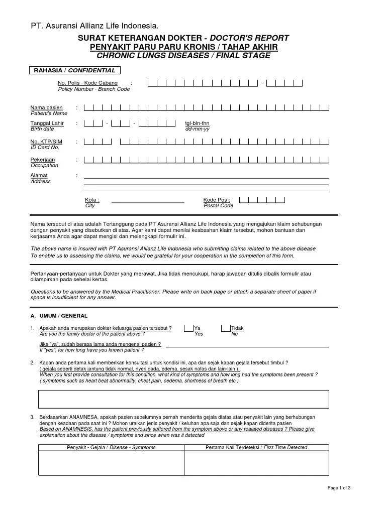 Surat Keterangan Dokter Penyakit Paru Kronik | PDF
