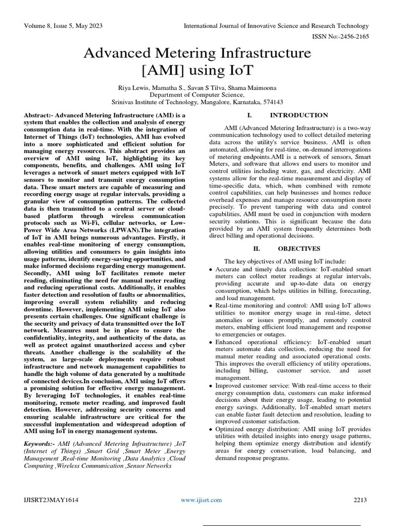 Advanced Metering Infrastructure (AMI) Using IoT | PDF | Internet Of ...