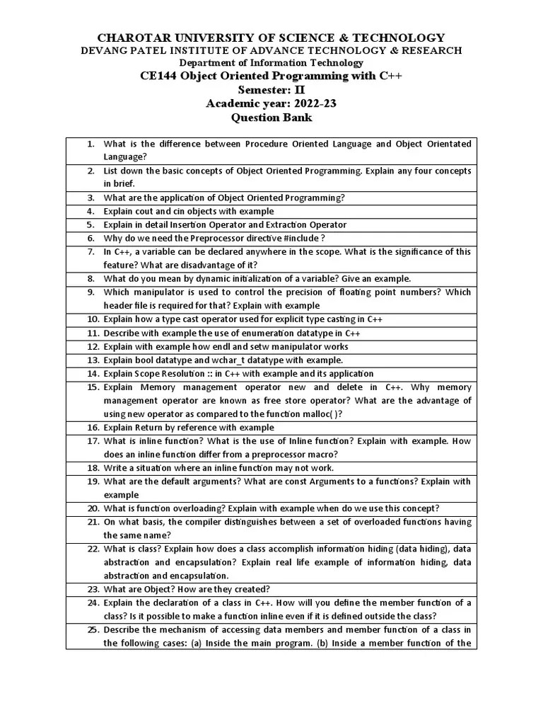OOPC Question Bank | PDF | Class (Computer Programming) | Inheritance ...