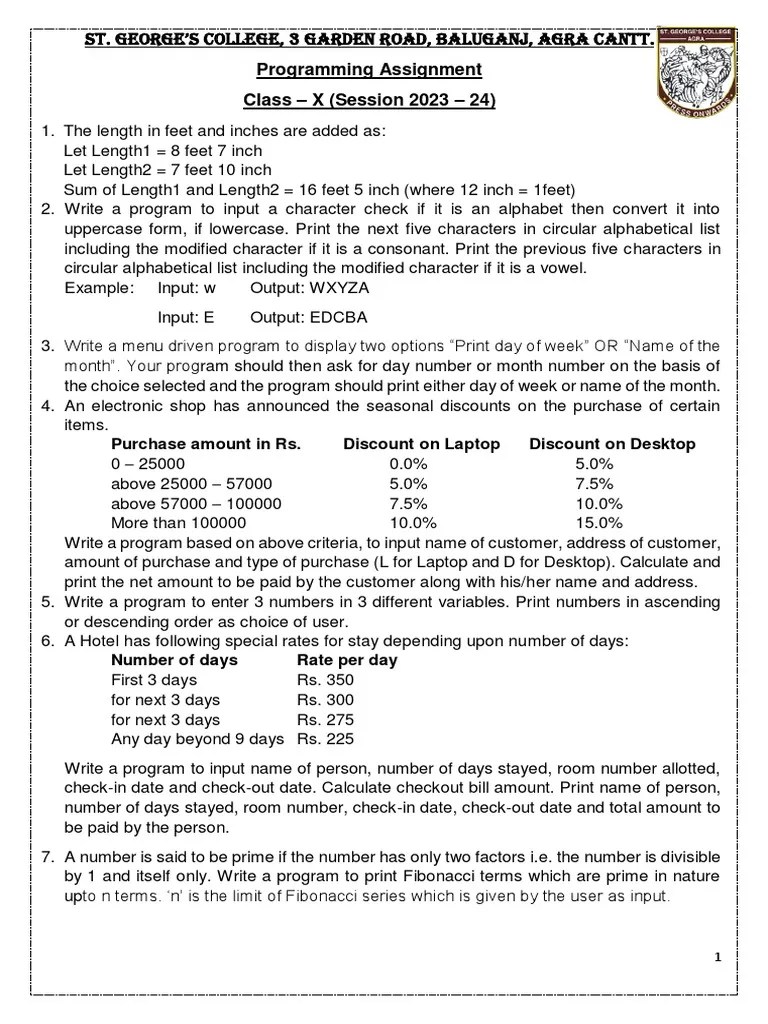 Computer Holiday Homework Class 10 ICSE 2023 - 24 | PDF | Method (Computer Programming ...
