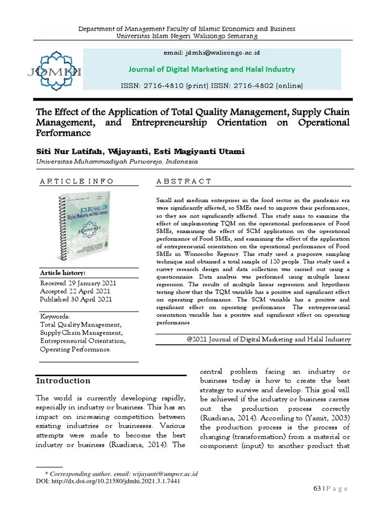 (2021) SITI NUR LATIFAH The Effect Of The Application Of TQM, SCM, And | PDF | Supply Chain ...