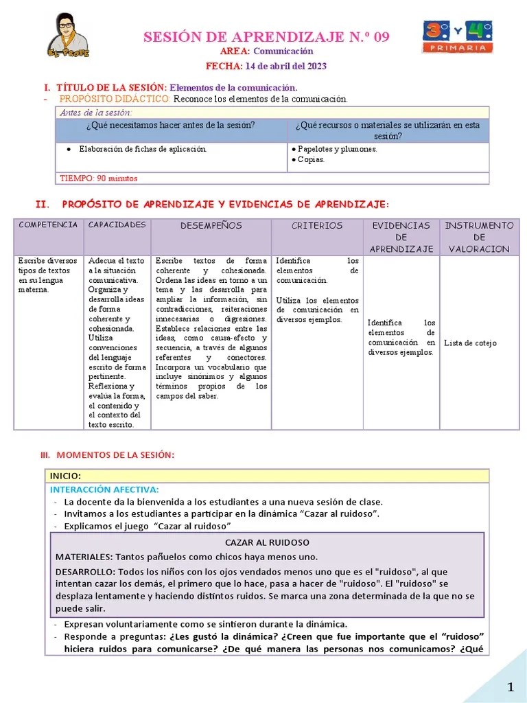 SESION 09-IV CICLO-COM-Elementos De La Comunicación | PDF