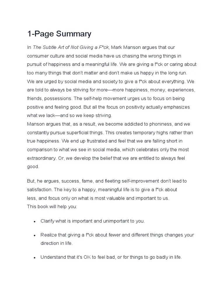 Summary: The Subtle Art Of Not Giving A F CK | PDF | Self-Improvement