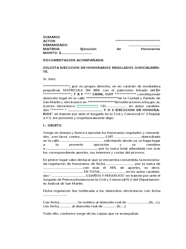 Modelo De Ejecucion De Honorarios | PDF