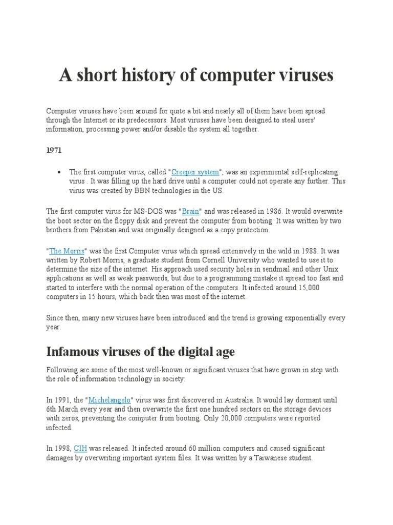 Viruses History In Computer | PDF | Computer Virus | Cybercrime