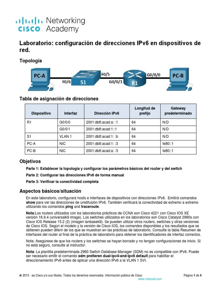 12.9.2 Lab - Configure IPv6 Addresses On Network Devices | PDF ...