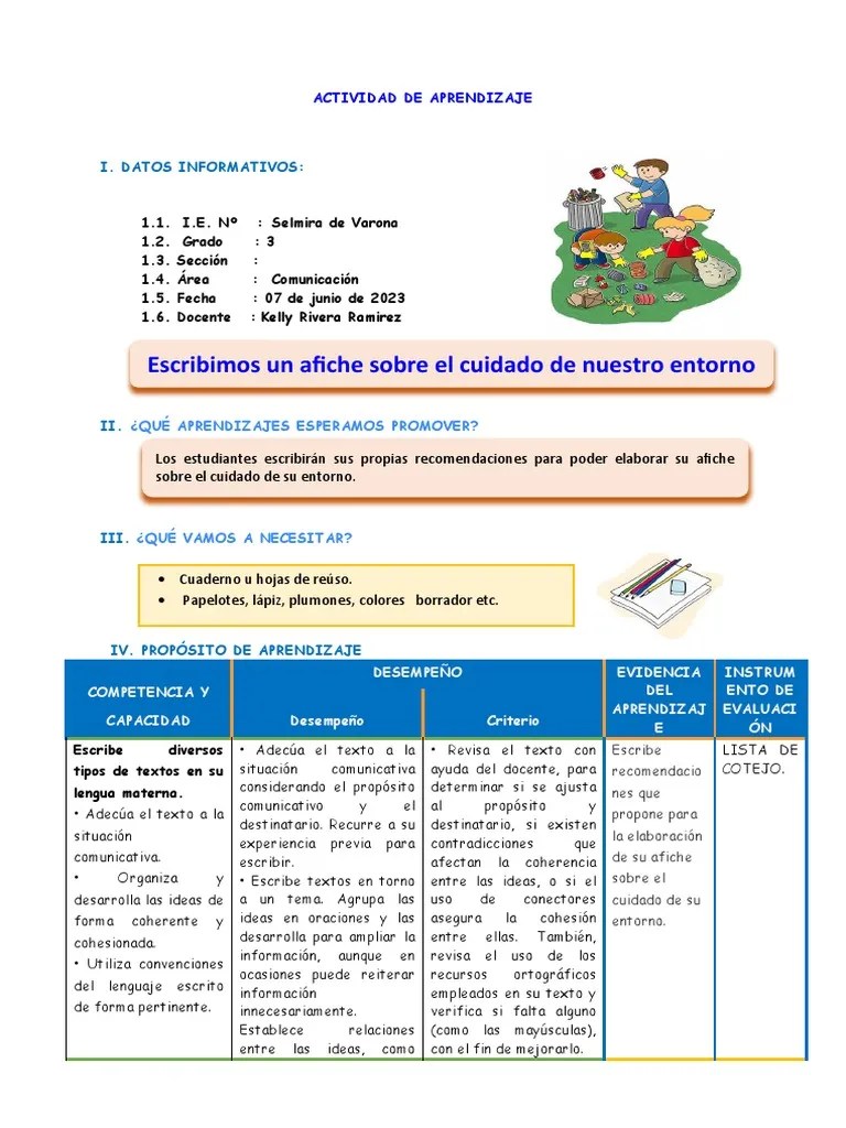 Escribimos Un Afiche Sobre El Cuidado De Nuestro Entorno | PDF