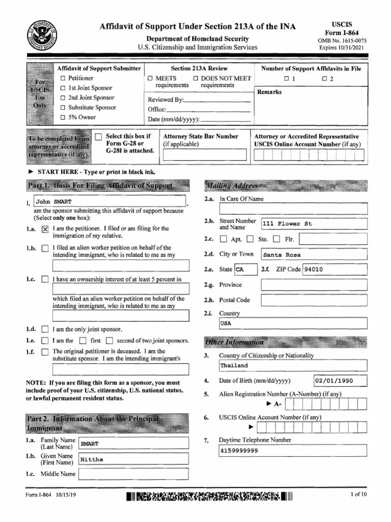 Form I 864 Sample | PDF | Means Test | Government