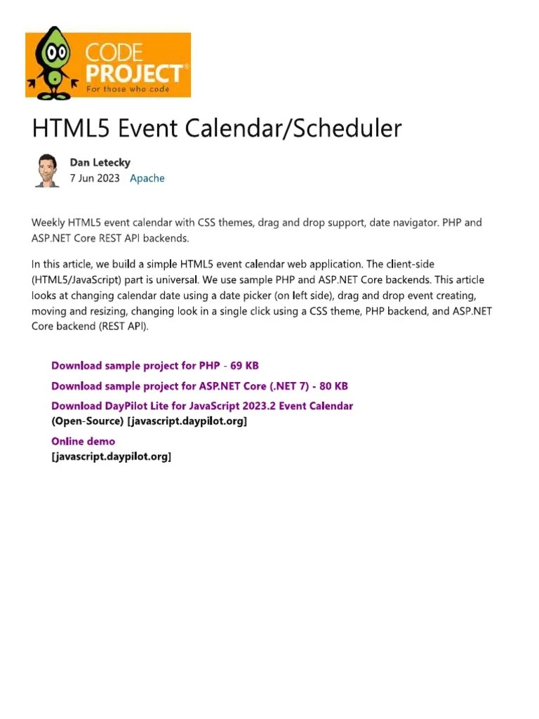 HTML5 Event Calendar - Scheduler | PDF