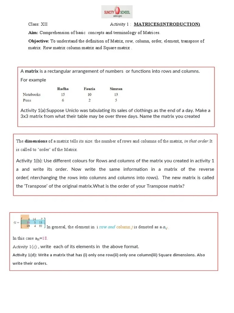 Activity 1 Matrices (Intro) | PDF | Matrix (Mathematics) | Mathematical Physics