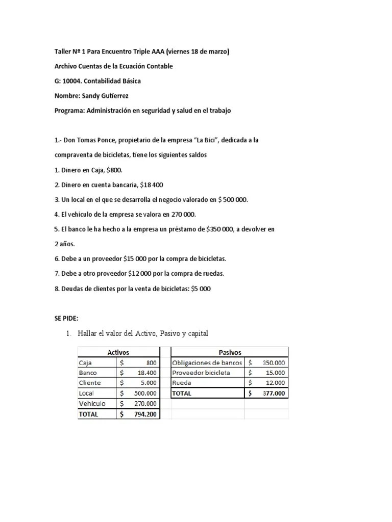 Taller Contabilidad #1 | PDF