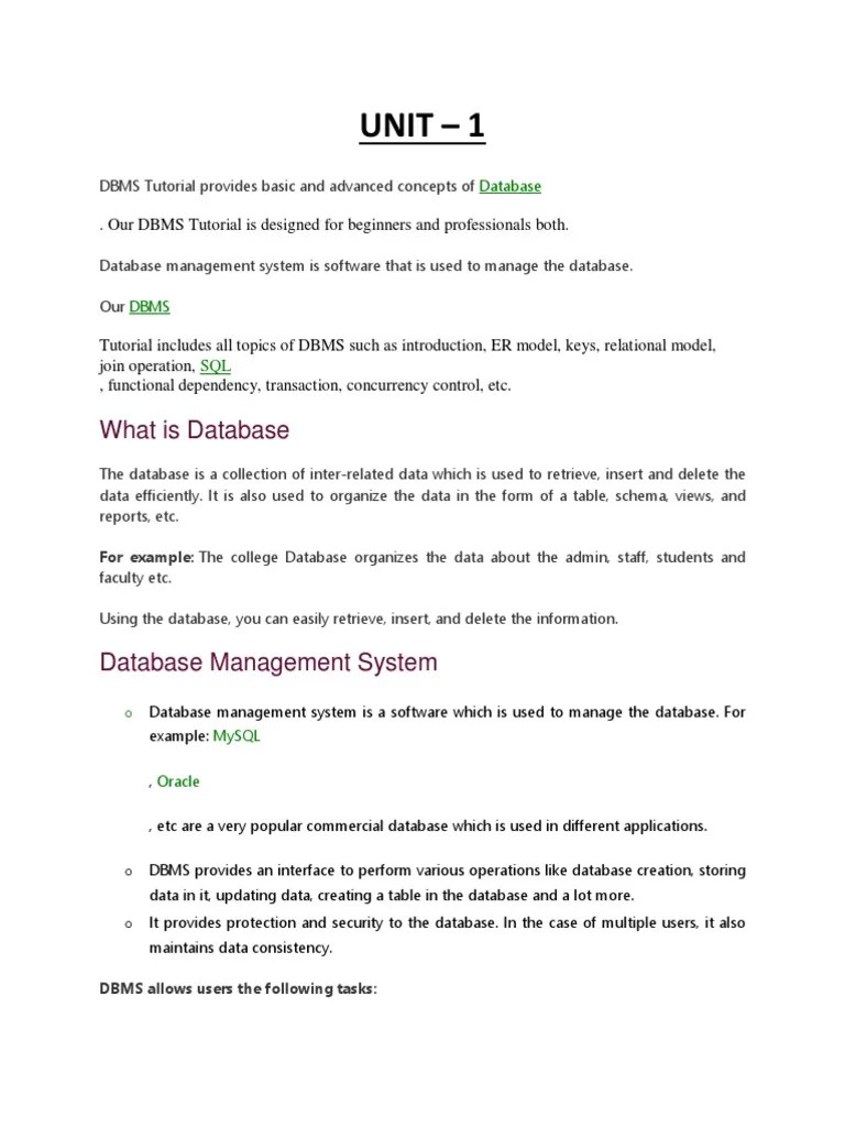 Unit - 1 Bca Iii Sem | PDF | Databases | Relational Database