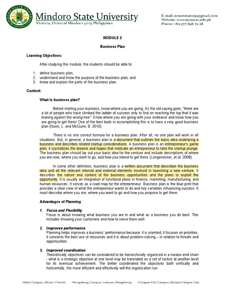 Module 2 (Business Plan) | PDF | Business Plan | Entrepreneurship