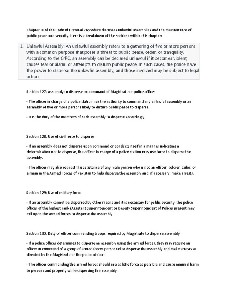 Chapter IX Of The Code Of Criminal Procedure Discusses Unlawful Assemblies And The Maintenance ...