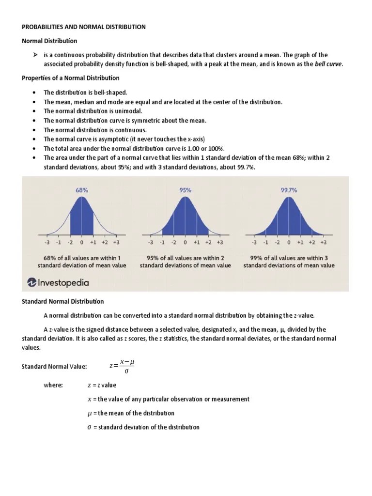 Probabilities And Normal Distribution | PDF