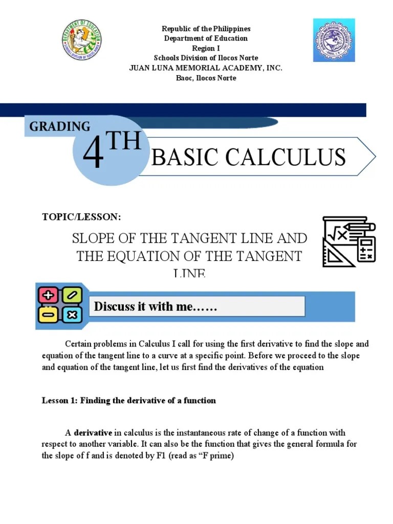 MODULE About Derivatives (Basic Calculus) | PDF | Derivative | Slope