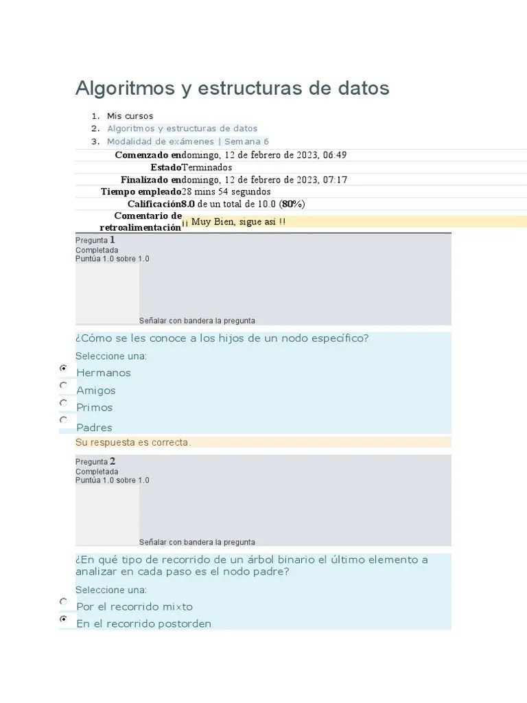 Examen Semana 6 Algoritmos Y Estructuras De Datos | PDF