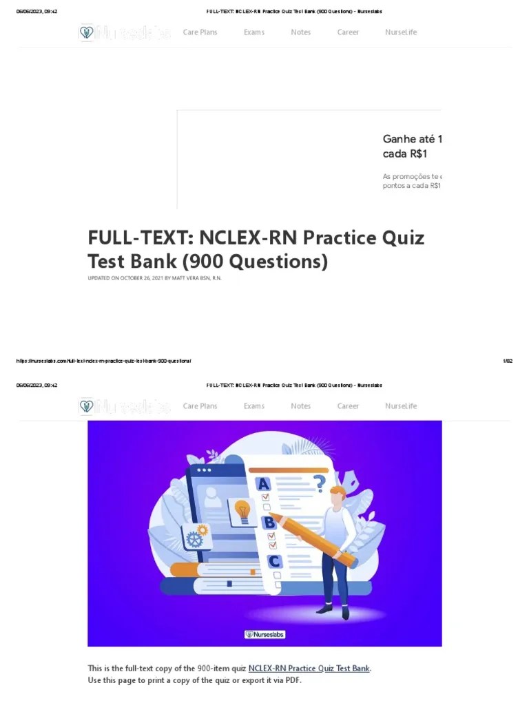 FULL-TEXT - NCLEX-RN Practice Quiz Test Bank 1 - Nurseslabs | PDF ...