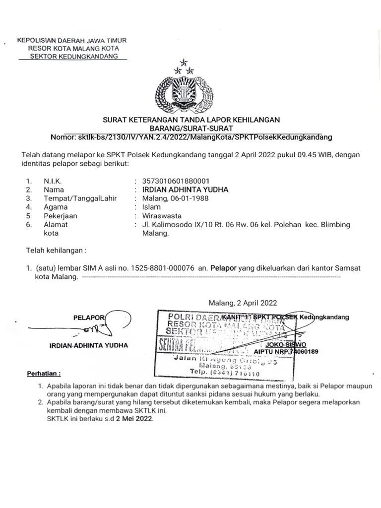 Surat Kehilangan | PDF