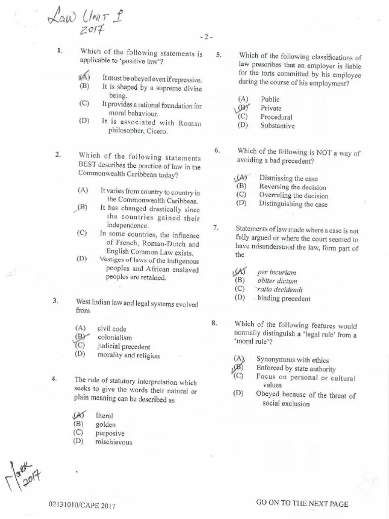 2017 - Law Unit 1 PP1 | PDF