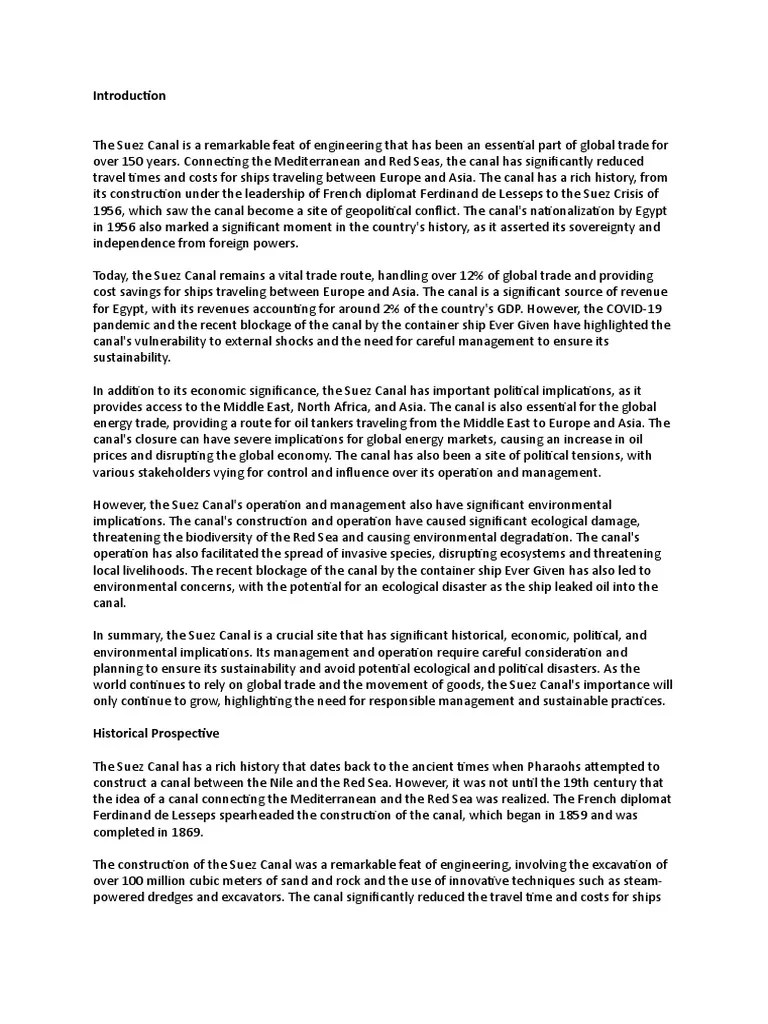 Suez Canal Report | PDF | Suez Canal | Suez Crisis