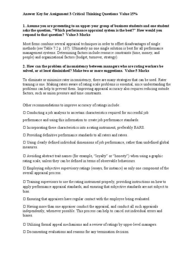 Performance Apprails Answer Key | PDF | Performance Appraisal | Employment