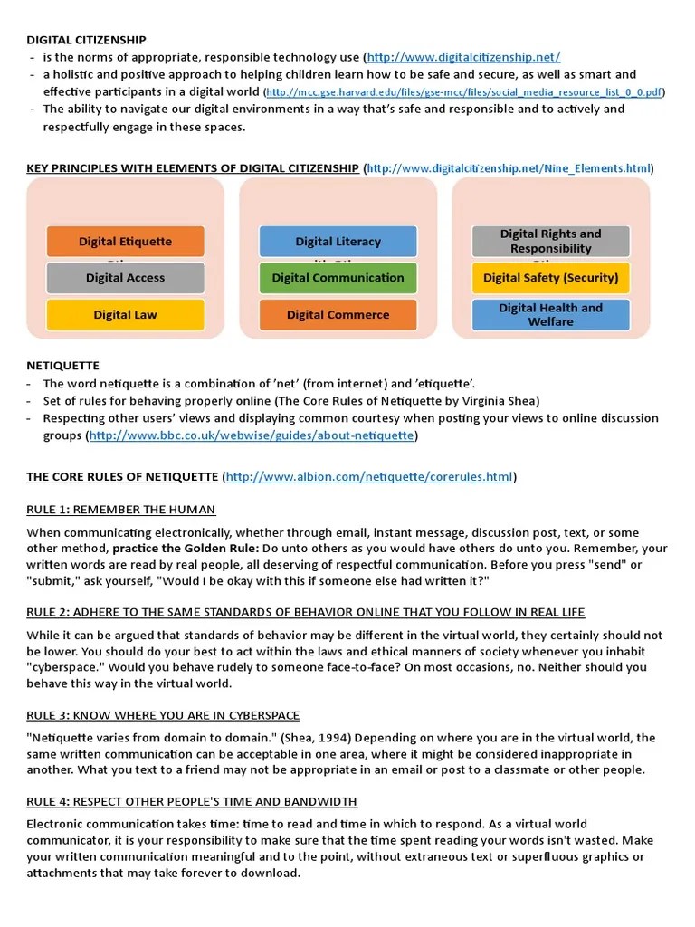 Digital Citizenship | PDF | Etiquette | Virtual World