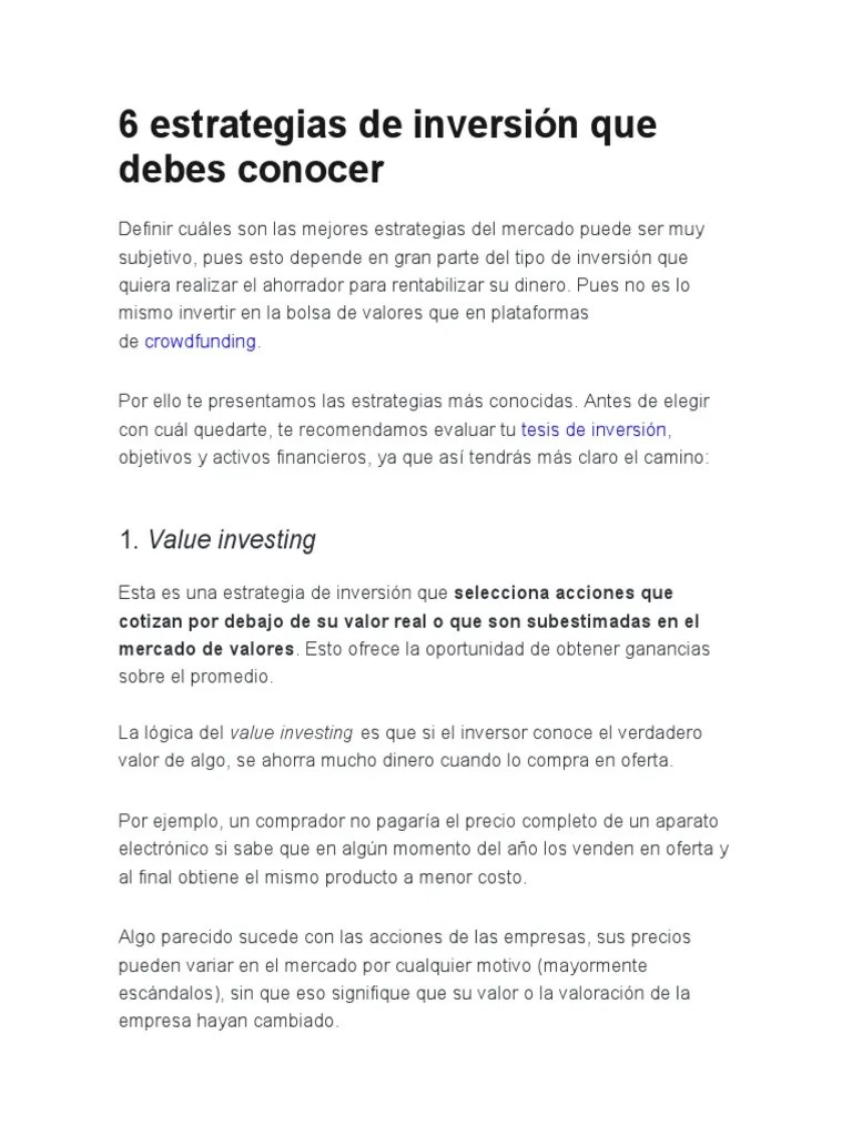 6 Estrategias De Inversión Que Debes Conocer | PDF | Compartir ...