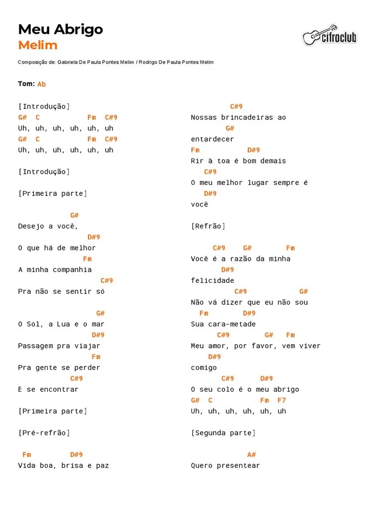 Cifra Club - Melim - Meu Abrigo | PDF