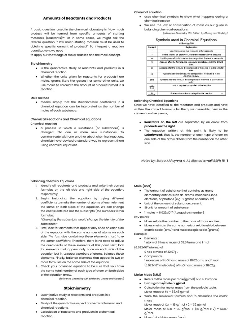 Stoichiometry - Notes By Z | PDF | Mole (Unit) | Stoichiometry