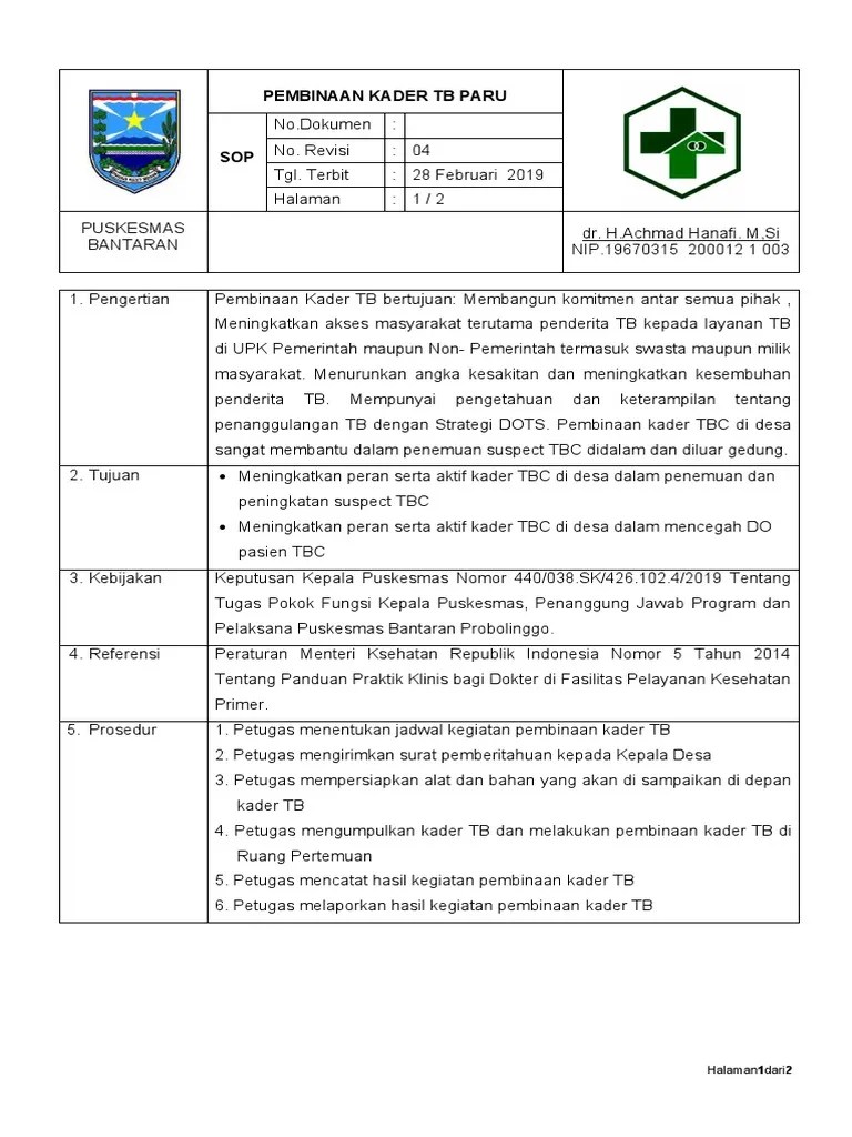 Sop Pembinaan Kader TBC | PDF