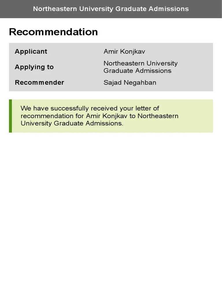 Northeastern University Graduate Admissions Recom | PDF