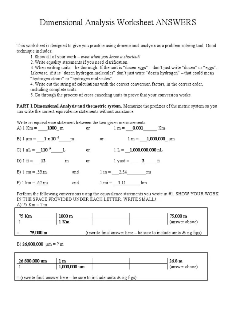 Dimensional Analysis KEY | PDF