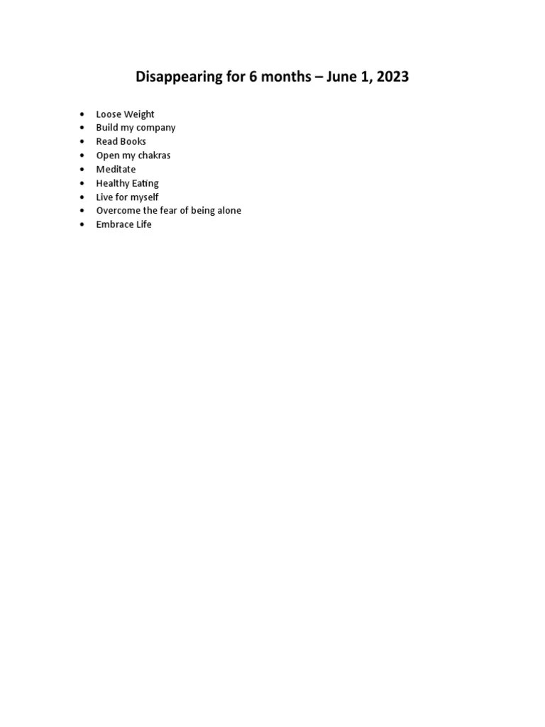 Disappearing For 6 Months | PDF