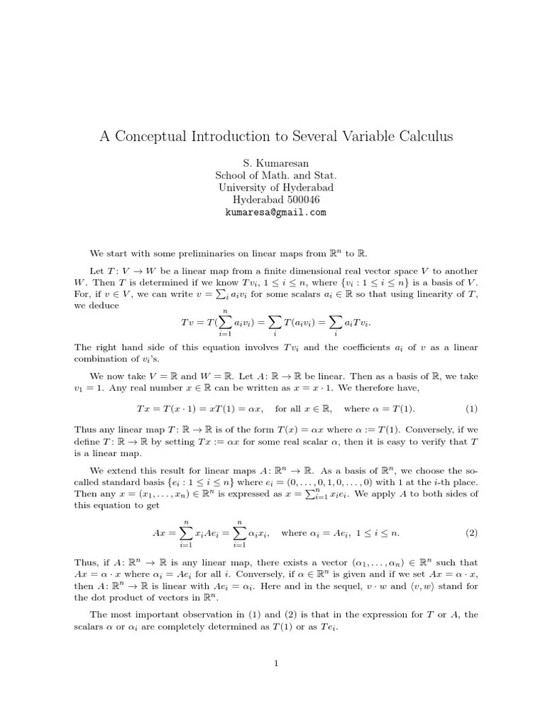 A Conceptual Introduction To Several Variable Calculus | PDF