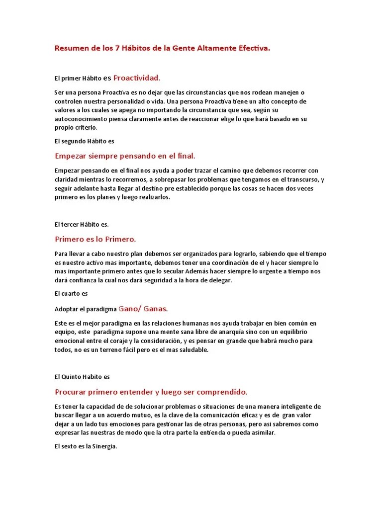 Resumen De Los 7 Hábitos De La Gente Altamente Efectiva | PDF ...