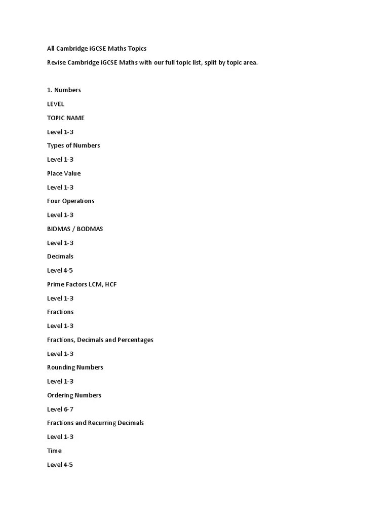 All Cambridge IGCSE Maths Topics | PDF