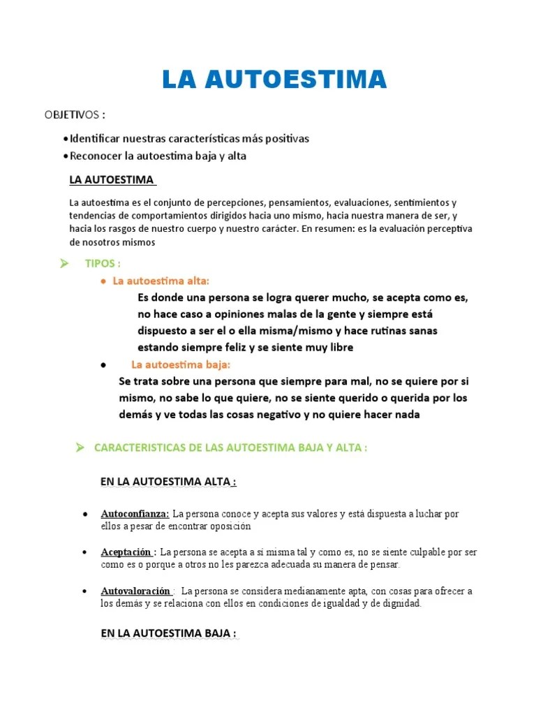 La Autoestima | PDF | Autoestima | Las Emociones