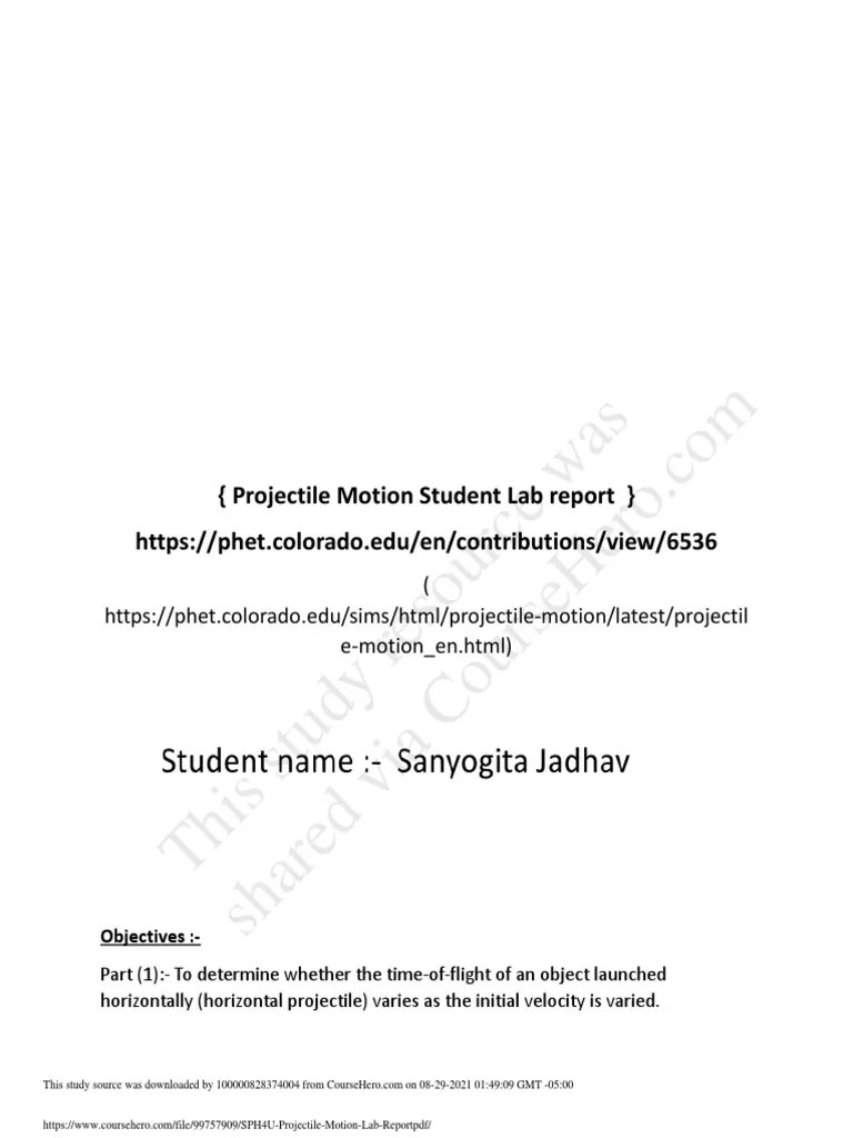 SPH4U Projectile Motion Lab Report PDF | PDF | Projectiles | Physical ...