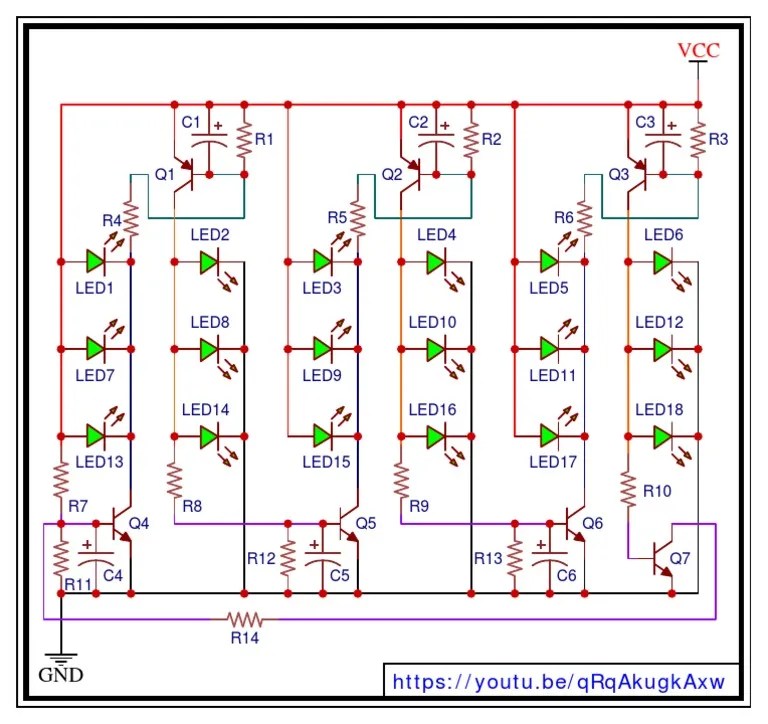Schematic 6 Stage Led Chaser Using Transistor | PDF