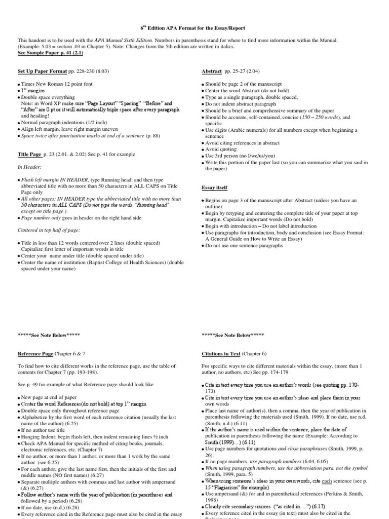 6th Edition APA Format For The Essay | PDF | Paragraph | Bracket