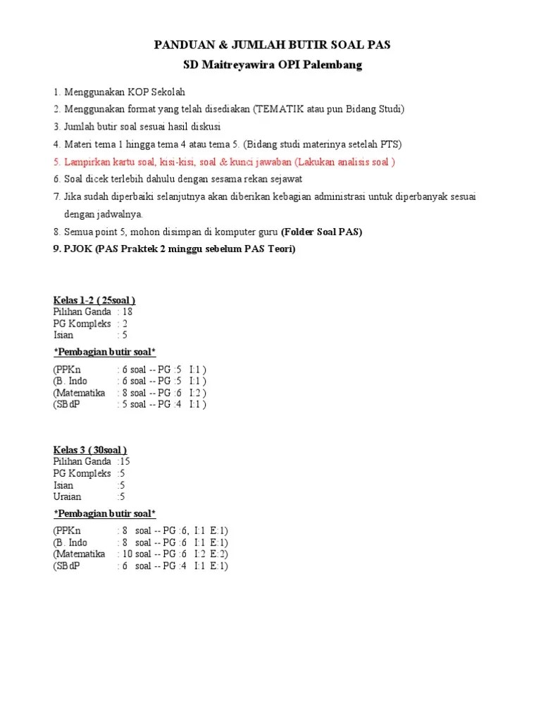 Panduan & Jumlah Butir Soal Pas Tp. 2022-2023-1 | PDF