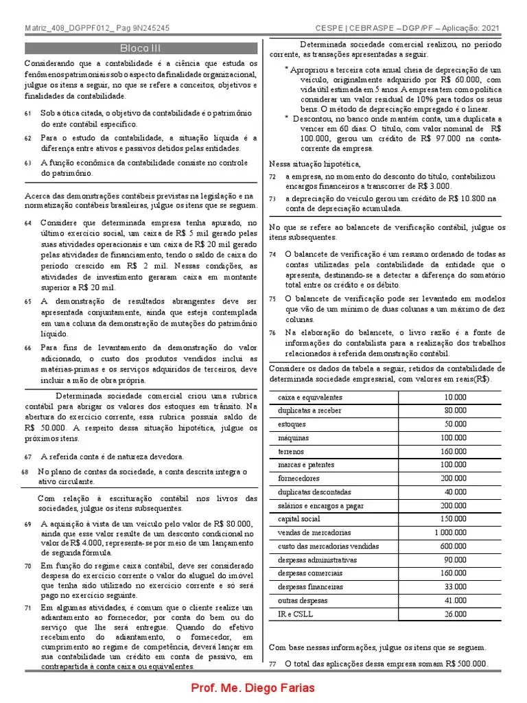 Simulado Agente PF 2021 | PDF | Contabilidade | Depreciação