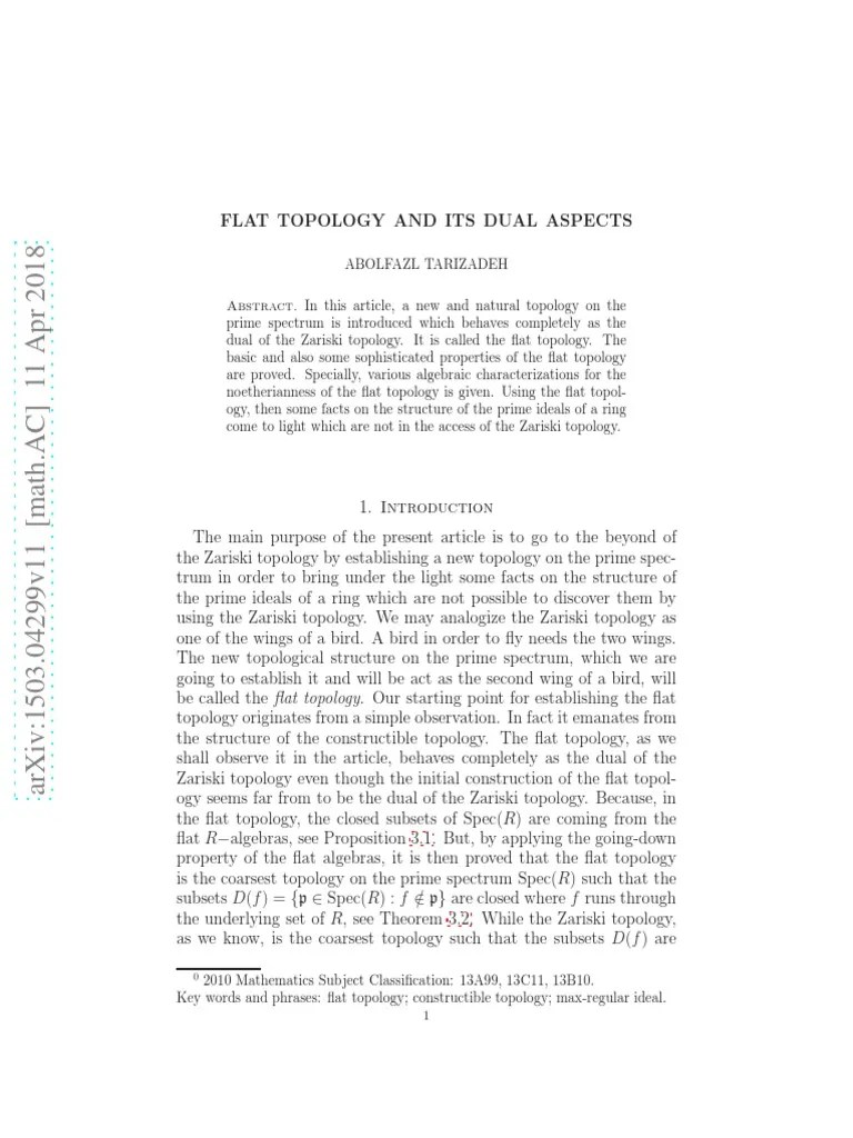 Flat Topology | PDF | Ring (Mathematics) | Compact Space