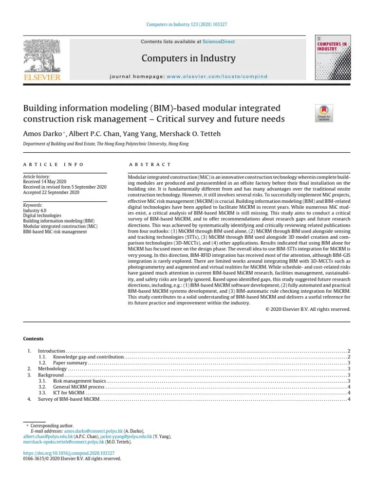 Building Information Modeling (BIM) - Based Modular Integrated Construction Risk Management ...