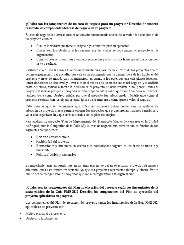 Cuáles Son Los Componentes De Un Caso De Negocio Para Un Proyecto | PDF ...
